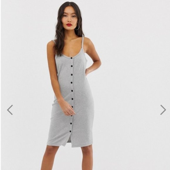 Button Through Rib Cami Midi Dress - Picture 1 of 2